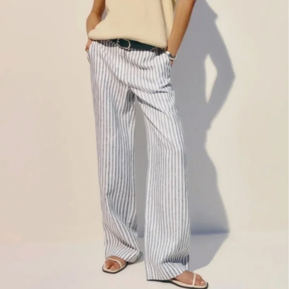 Reformation Striped Straight Leg Pants - Blue and White